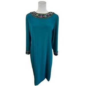 NiteLine Dress Beaded Jewel Neckline Cocktail Party Dress Size 12 Vintage Glam